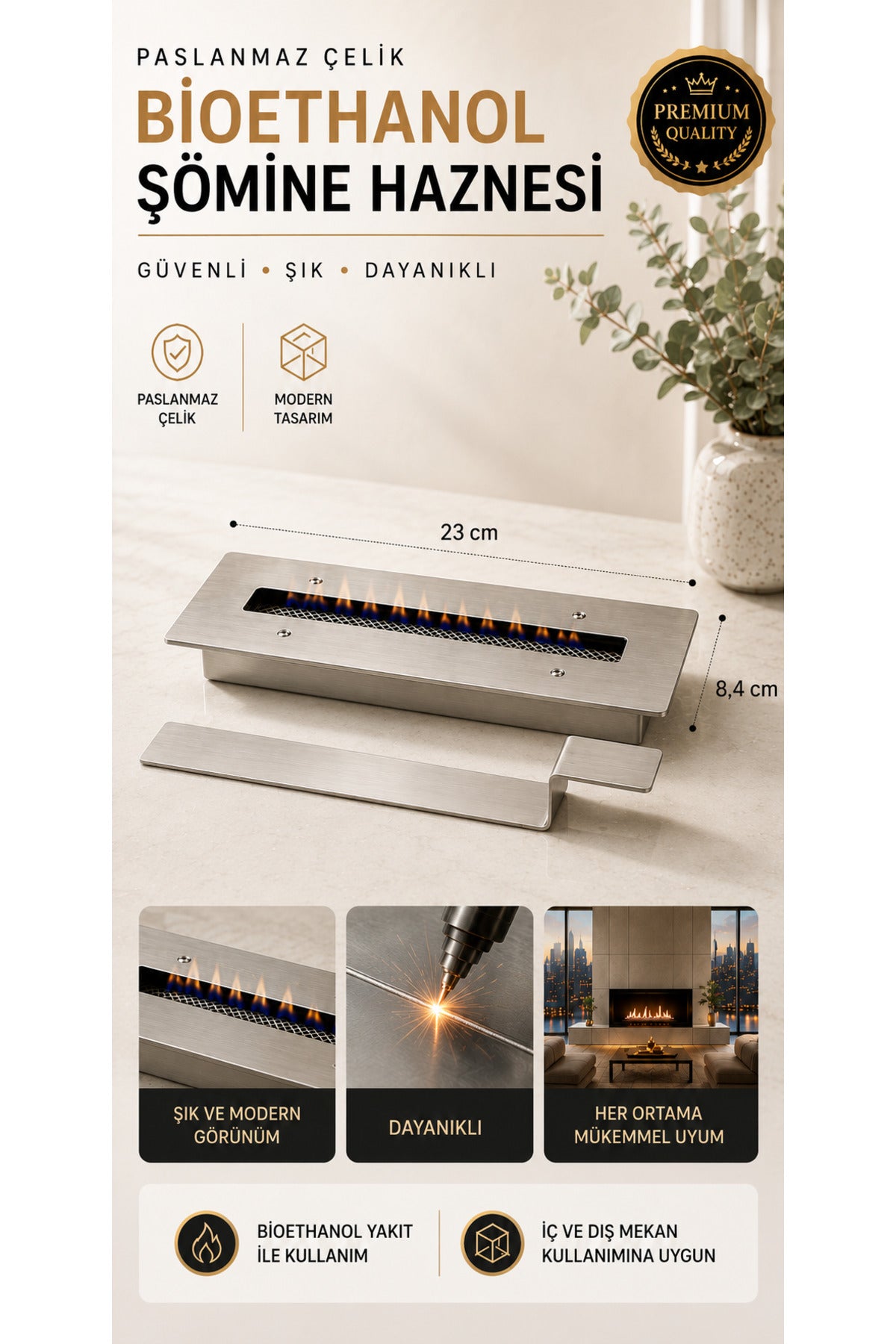 Paslanmaz Masaüstü Şömine Haznesi - Burner